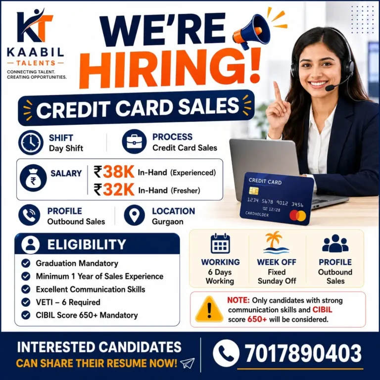 Credit Card Sales Executive Jobs in Gurgaon Salary up to ₹38,000 In-Hand